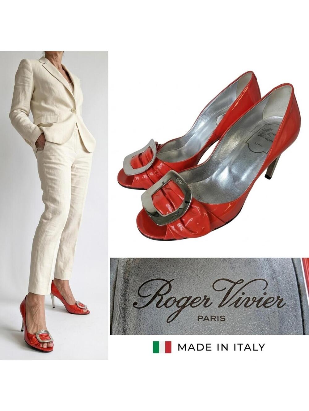 Roger Vivier Pumps Women Italy Coral Patent Leather US 7-7.5